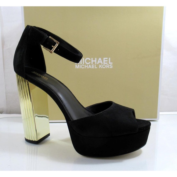 Michael Kors Porter Ankle Strap Block Heel Sandals Suede Black Size 10 - Picture 2 of 8